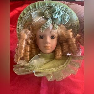 Vintage Porcelain Victorian Girl Dressed in Lime Green Ornament